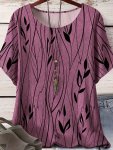 Plus Size Plant Print T-Shirt Casual Short Sleeve Top For Spring & Summer Women's Plus Size Clothing
