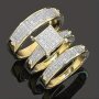 Elegant Luxury 3-PIECE Ring Set Golden Alloy With Rhinestone Accents Perfect For Women's Everyday Wear Engagement Rings Size Adjustable