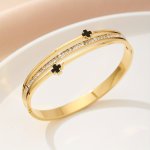 1PC Golden Stainless Steel Fashion Trendy Artificial Diamond Bangle Lucky Grass Vintage Temperament Bangle For Men Women Couple