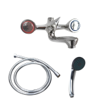 Dual Handle Zinc Alloy Shower Mixer Tap Set With Hose & Wall Mount - Silver
