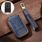 Hallmo Car Cowhide Leather Key Protective Cover Key Case For Land Rover Discovery 5 B Style Blue