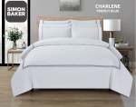 Simon Baker T200 Cotton Percale Embroidered Duvet Cover Set - Charlene French Blue Various Sizes - French Blue King 230CM X 22
