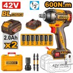 Ingco 42V Cordless Bl 1 2" Sq. Dr. Impact Wrench 600NM Bare Tool CIWLI42602