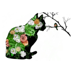 Floral Cat Silhouette Art Print - A3