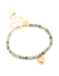 Waterproof Gold Plated Stainless Steel Aqua Semi Precious Stone Chunky Heart Bracelet