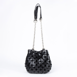Xena Black Leather Crossbody Bag With Chain Straps - Black Leather