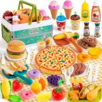 78PC Pretend Play Food For Kids Kitchen Cutting Toy Food With Storage Basket Play Kitchen Accessories Food Toys With Veggies Fru