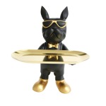 Cool Dog One Plate Standing Figure Black Or White - White & Gold