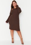 Plus Midi Knitted Dress - Brown
