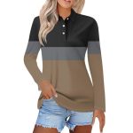 Polo Shirts For Womens V Neck Lapel Long Sleeve Tops With Collar Button Fall Loose Golf Casual Business Tunic BLOUSES3-LIGHT Bro