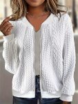 Textured Zip Up Bomber Jacket Casual Solid Long Sleeve Outerwear Women's Clothing