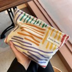 Colorful Striped Pattern Makeup Pouch Zipper Portable Cosmetic Bag Toiletry Wash Bag