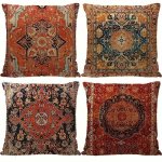 4PCS Multi-color Geometric Line Linen Single-sided Printed Pillow Cover Bohemian Style Moroccan Style Square Cushion Cover Suita