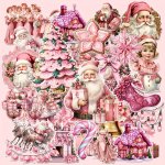 64 Pieces pack Of Pink Christmas Stickers Snowman Christmas Self-adhesive Decorative Stickers Christmas Trees Bells Christmas Gi