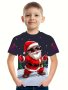 Boys' Cool Santa 3D Print T-Shirt - Comfy Casual Summer Tee With Stretch Machine Washable