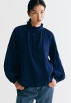 Frill-trimmed Muslin Blouse - Dark Blue