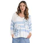 Giant Stripe Lily Print Knit Top - Powder Blue Free