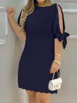 Split Sleeve Solid Color Dress Elegant MINI Dress For Spring & Summer Women's Clothing For Elegant Dressing