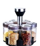 Rotating Spice Rack Set OT-020 7-PIECE Organizer With Clear Jars & Black Lids