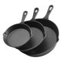 3 Piece Cast Iron Frying Pan Set With Thick Base For Even Heat Cooking