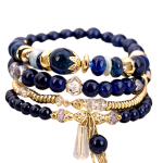 4-PIECE Crystal Bead Bracelet Set - Navy Blue & Gold Stackable Bracelets