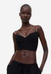 Rhinestone-strap Crop Top - Black Rhinestones