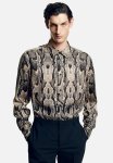 Regular Fit Patterned Lyocell Shirt - Black Snakeskin-patterned
