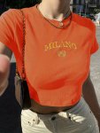 Letter Print Crew Neck Crop T-Shirt Casual Short Sleeve T-Shirt For Spring & Summer Women's Clothing