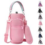 Acetreker 32 Oz & 40 Oz Insulated Flask Sling Bag With Strap Sport Bottle Sleeve & Pocket Paracord Handle - Pink