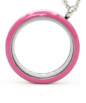 Flep - Pink Round Stainless Steel Floating Locket Necklace With Chain Twist Open