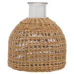 Abaodam Woven Glass Vase 3.54X2.95X2.95IN Natural Rattan Wrapped Flower Vase Decorative Home Desktop Arrangement Holder