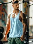Solid Color Crew Neck And Sleeveless Tank Top Breathable And Quick Dry Sports Vest For Men's Summer Running Training And Outdoor