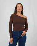 Evie Ruched Long Sleeve - Large Brown