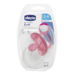 Chicco Soother Physio Soft Girl Silicone: 0-6 Months 2 Piece - Pink Or Purple & Clear