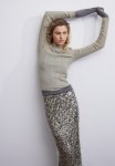 Sheer Rib-knit Turtleneck Top - Beige