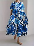 Elegant Floral Print Maxi Dress With Pockets - Casual Short Sleeve Round Neck Loose Fit For Women - Perfect For Spring/summer Pa