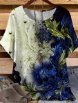 Plus Size Floral Print T-Shirt Casual Short Sleeve Top For Spring & Summer Women's Plus Size Clothing