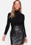 Belt Zipper Detail Faux Leather MINI Woven Skirt - Black