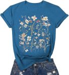 Women's Vintage Flowers Shirt Casual Boho Floral Printed T-Shirt Sunflower Wildflowers Graphic Tees Tops For Girl Z-a-blue XL