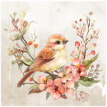 Fabric Paint Cushion Cover Floral Bird