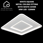 White Square Metal Ceiling Fitting With White Cover - 50W LED - 520MM