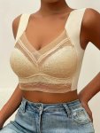 Floral Lace Mesh Bralette Comfy & Breathable Full Cover Tank Bra Women's Lingerie & Underwear