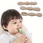 3PCS Feeding Utensils Three Styles Food Spoon Chewable Silicone Spoon Self-feeding Set Training Spoon Soft Head Silicone Spoon 1