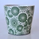 Green & White Sunburst Design Planter – 14X16CM