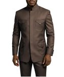 Tijofa 2 Piece Chinese Tunic Suit Men Coffee Suits For Men Wedding Regular Fit Mandarin Collar Suit Classic Prom Coffee African