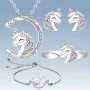 1PC/5PCS Exquisite Unicorn Jewelry Set Inlaid With Rhinestone Includes A Necklace A Bracelet A Ring And A Pair Of Earrings Suitable For Daily Life