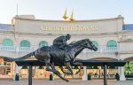 Beleco 7X5FT Fabric Churchill Downs Backdrop Party Decorations Backdrop Horse Racing Statue Derby Party Supplies Background Bann