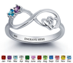 N282 - 925 Sterling Silver Personalized Birthstones & Inside Wording Infinity Ring