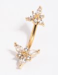 Goldair Gold Plated Surgical Steel Diamante Butterfly Belly Bar