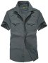 Men's Solid Shirt With Flap Chest Pocekts Casual Lapel Button Up Short Sleeve Shirt For Outdoor Activities